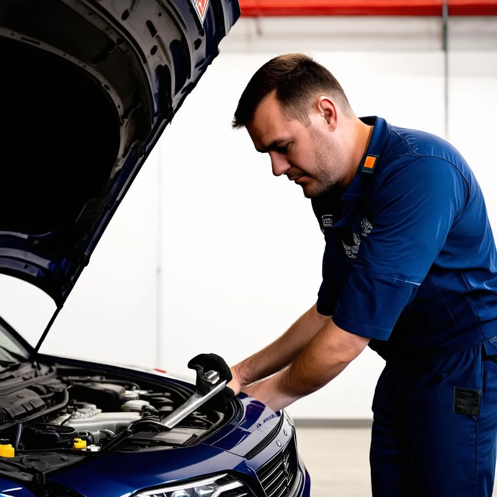 Mechanic inspecting car engine