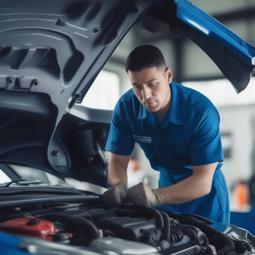 Mechanic Inspecting Engine