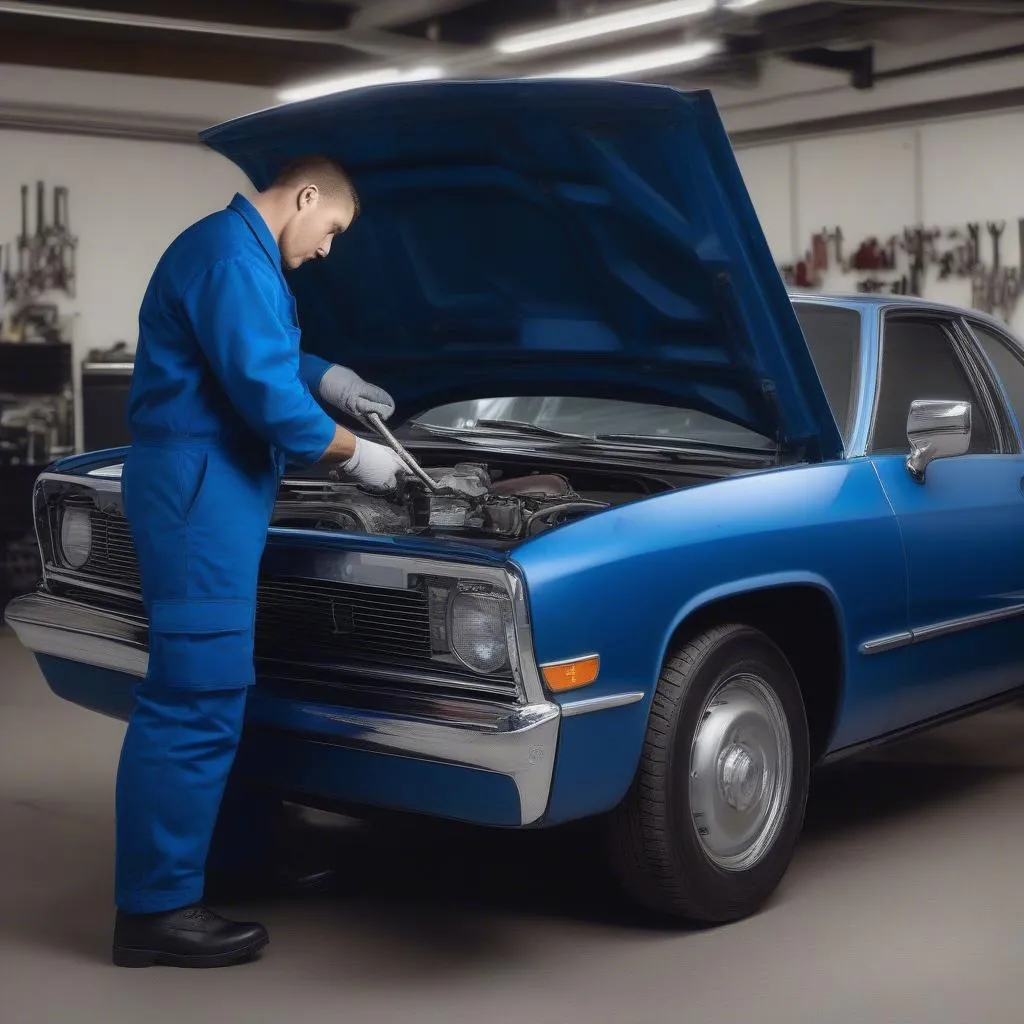 Mechanic working under the hood of a car