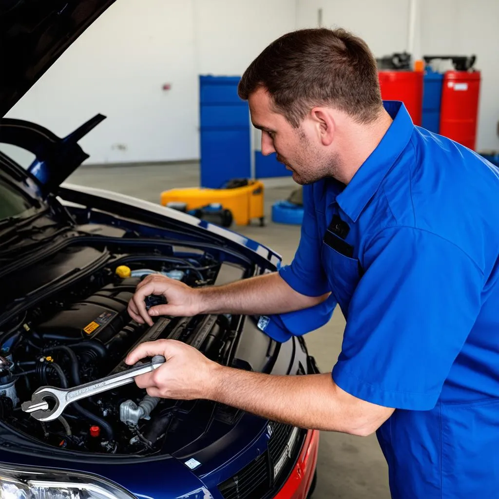 Mechanic working on a car engine