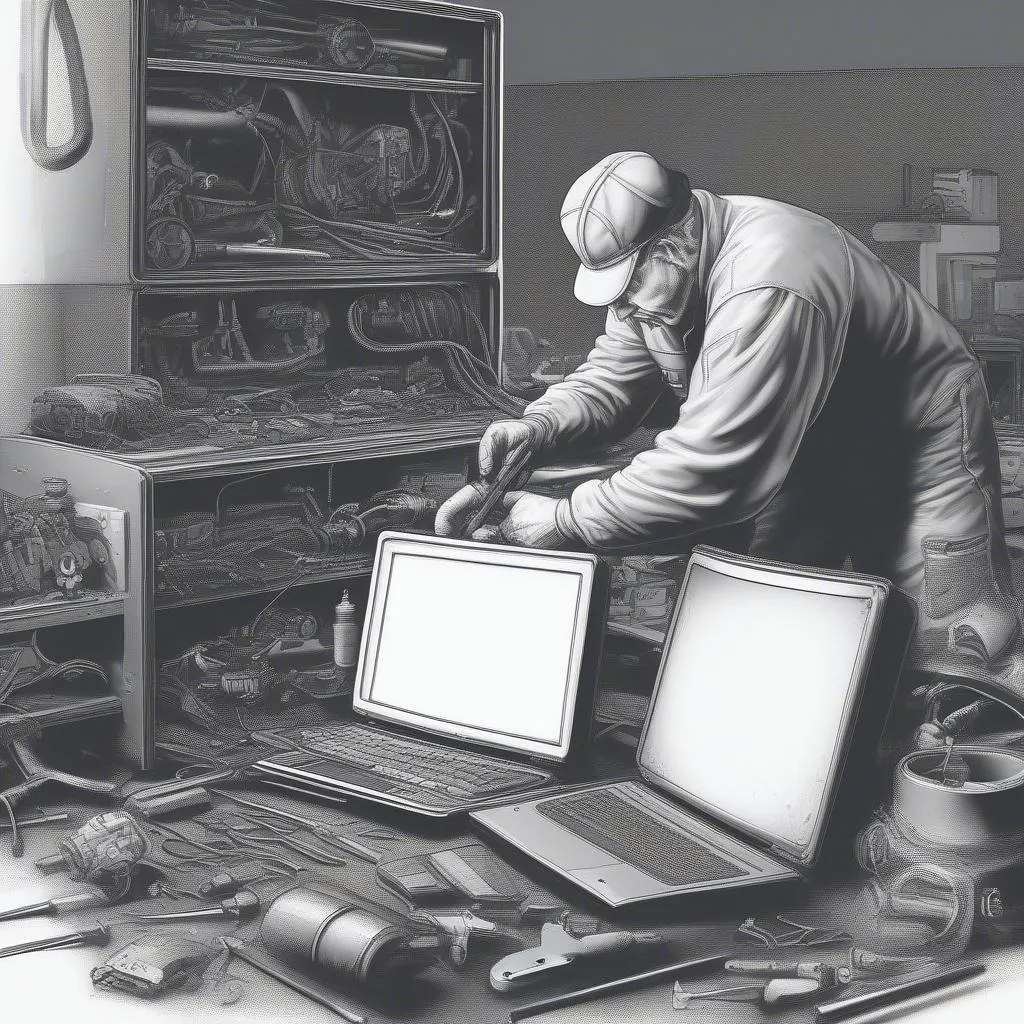 Mechanic working on a computer