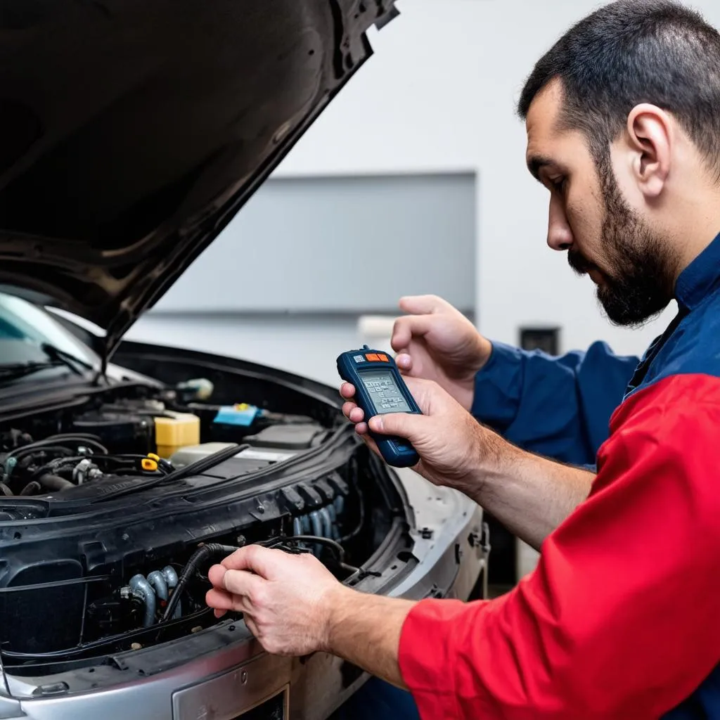 Mechanic Using a Diagnostic Tool