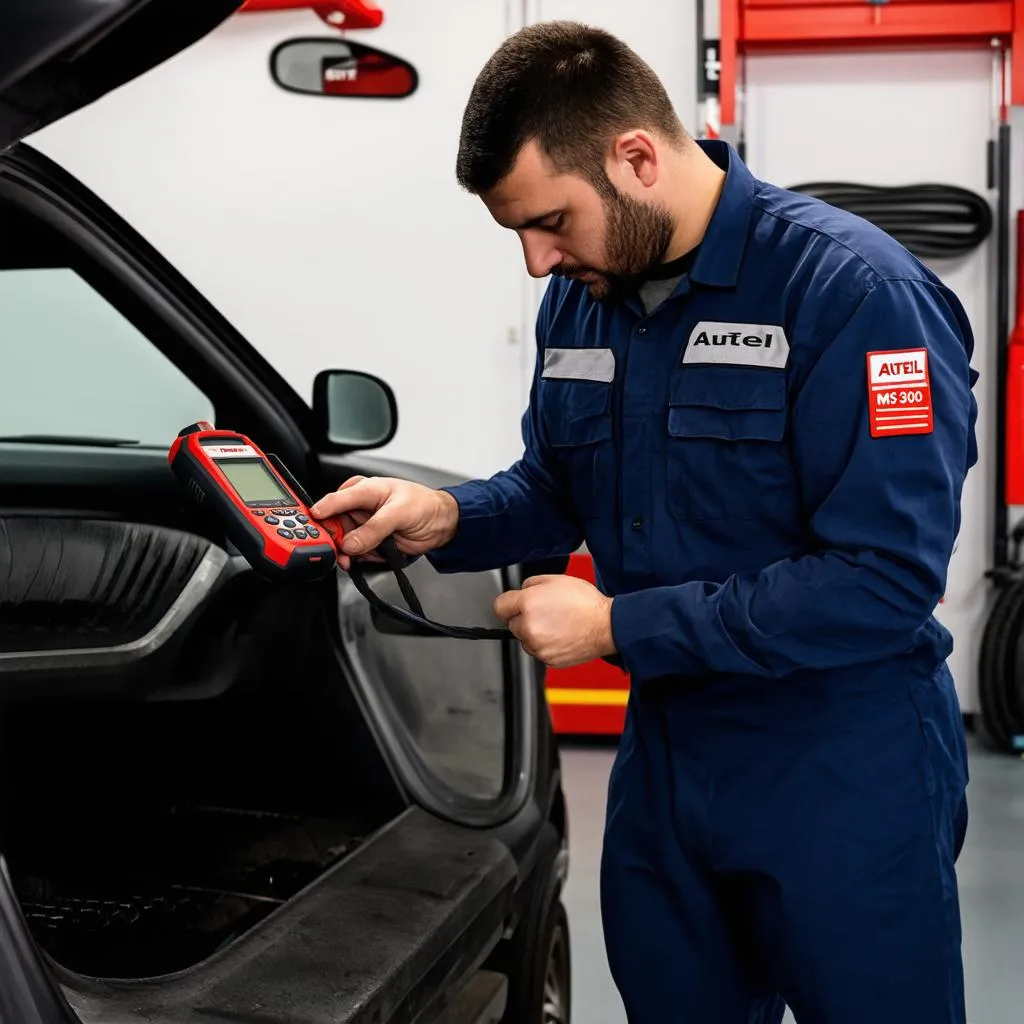 Mechanic Using Autel Maxiscan MS300 CAN