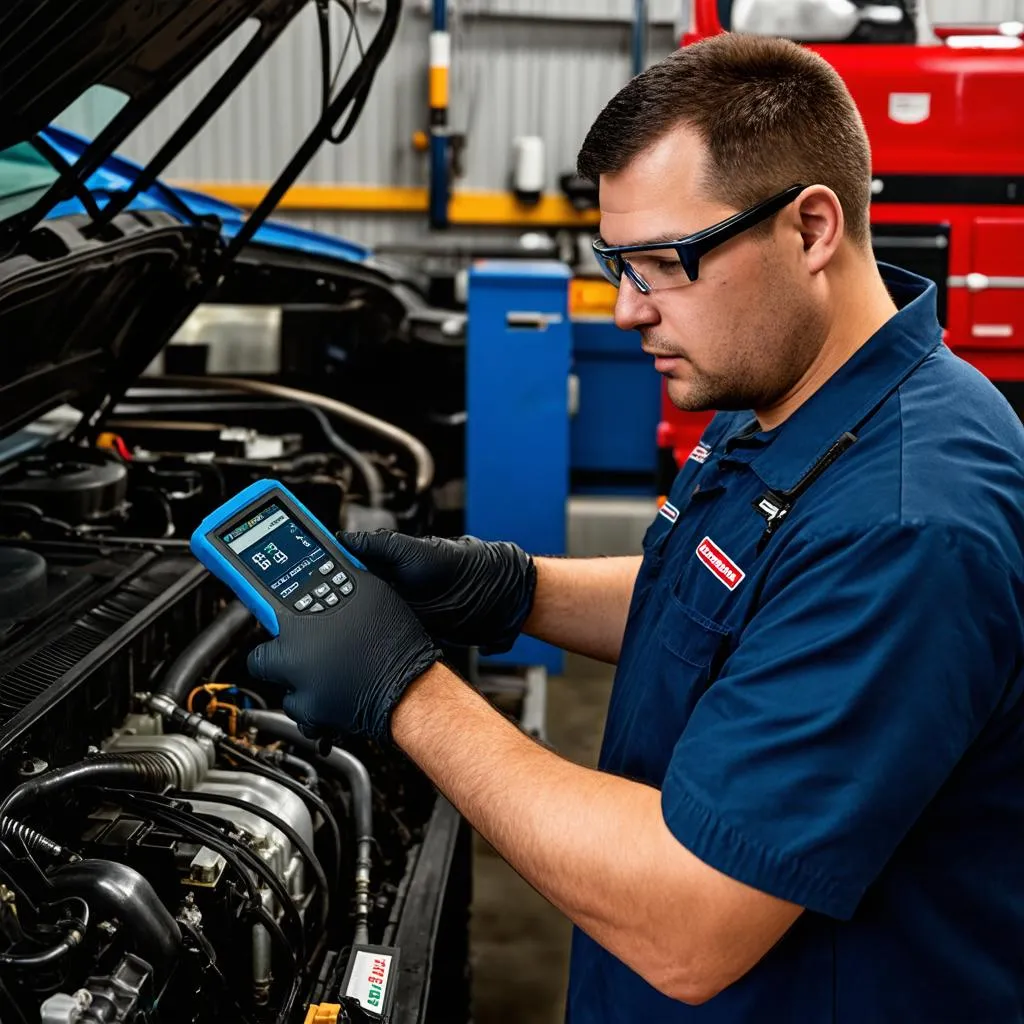 Mechanic Diagnosing Cummins Engine