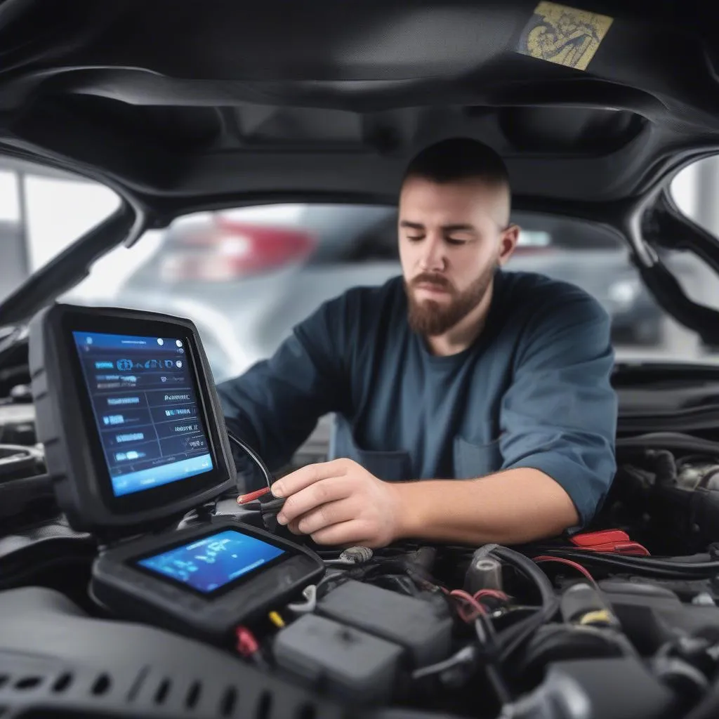 Mechanic using OBD2 Scan Tool