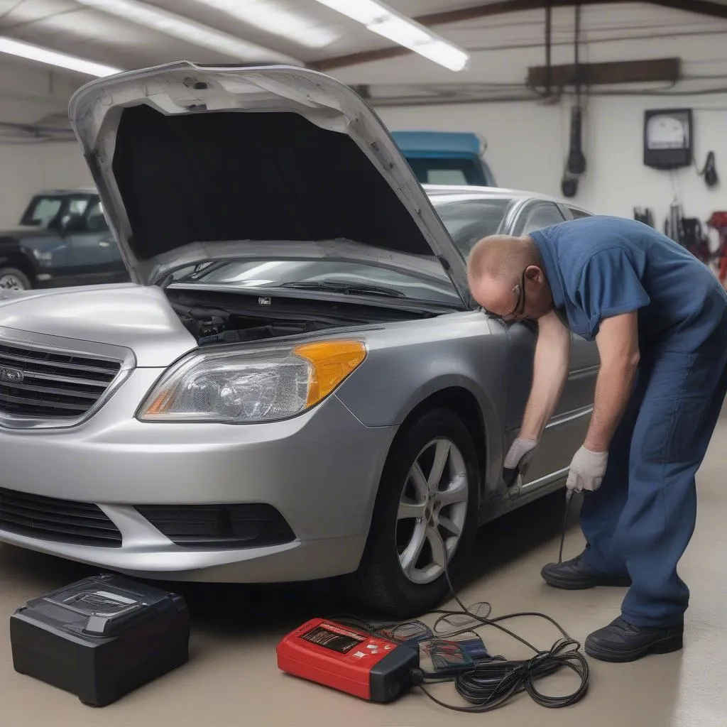 Mechanic Using Scanner on a Car