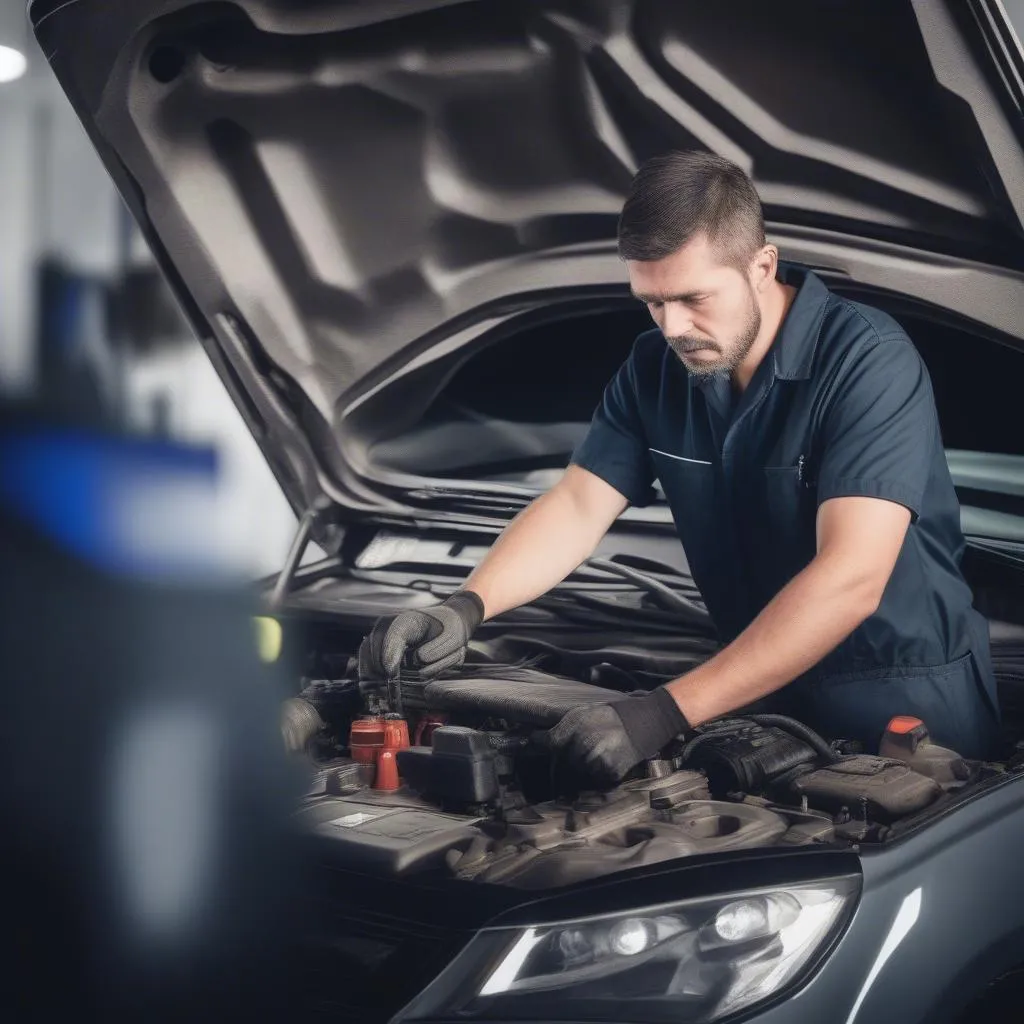 Mechanic using a European car scan tool