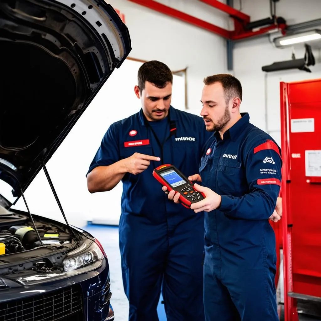 Mechanics Discussing Autel Scanner