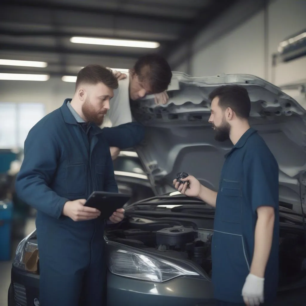 Mechanics Discussing Scan Tool Results