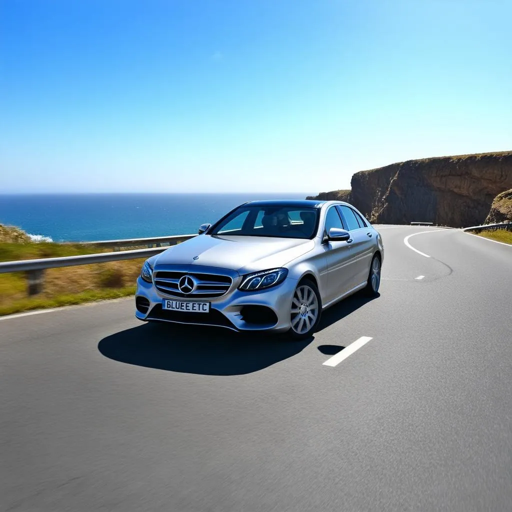 Mercedes E320 BlueTEC driving on a scenic road