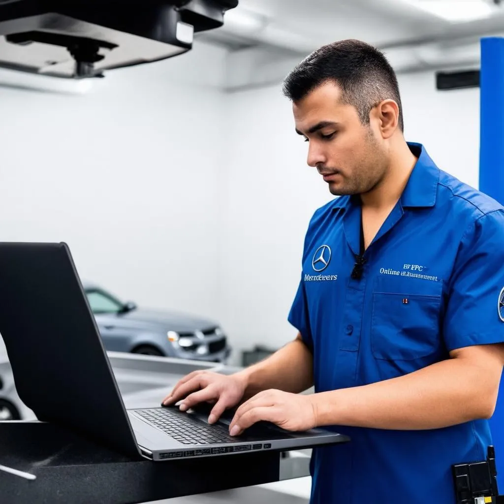 Mechanic Working on Mercedes