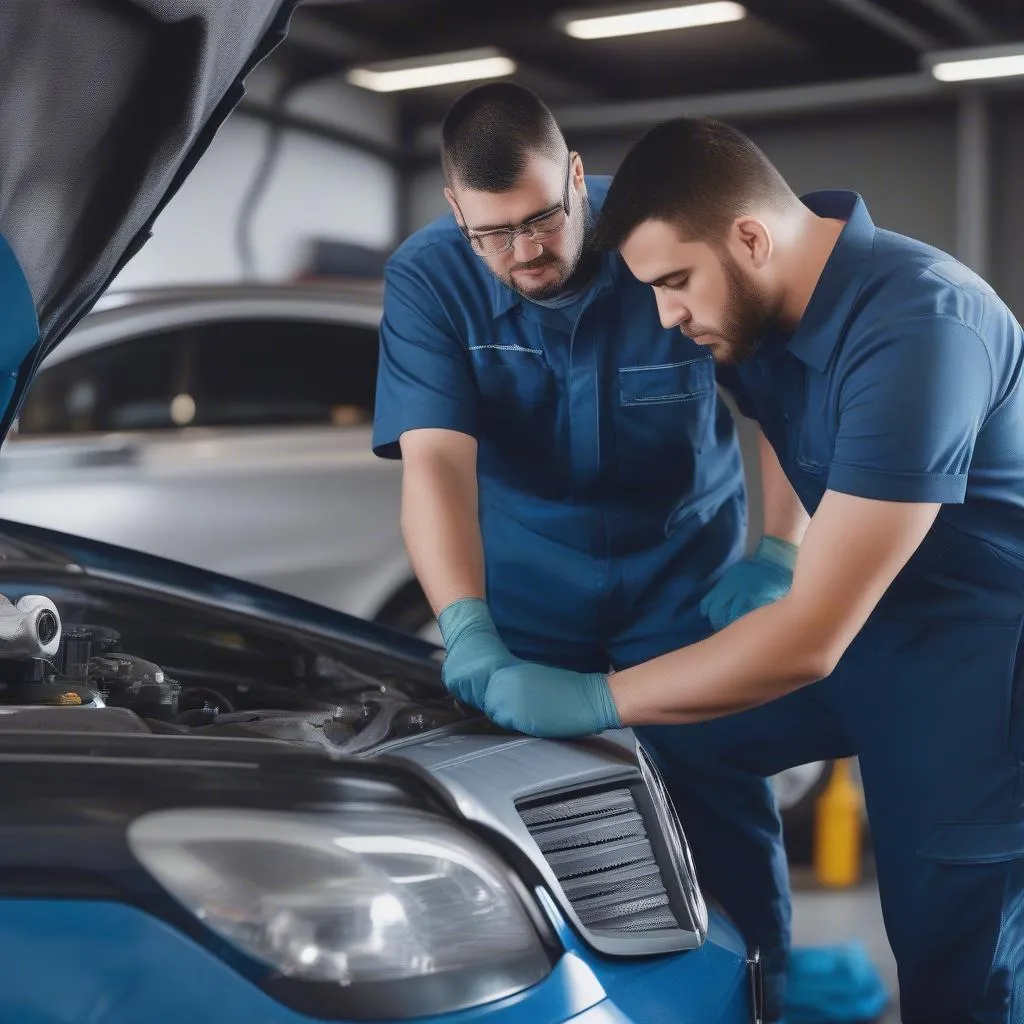 Mercedes Mechanic Working on SRS System