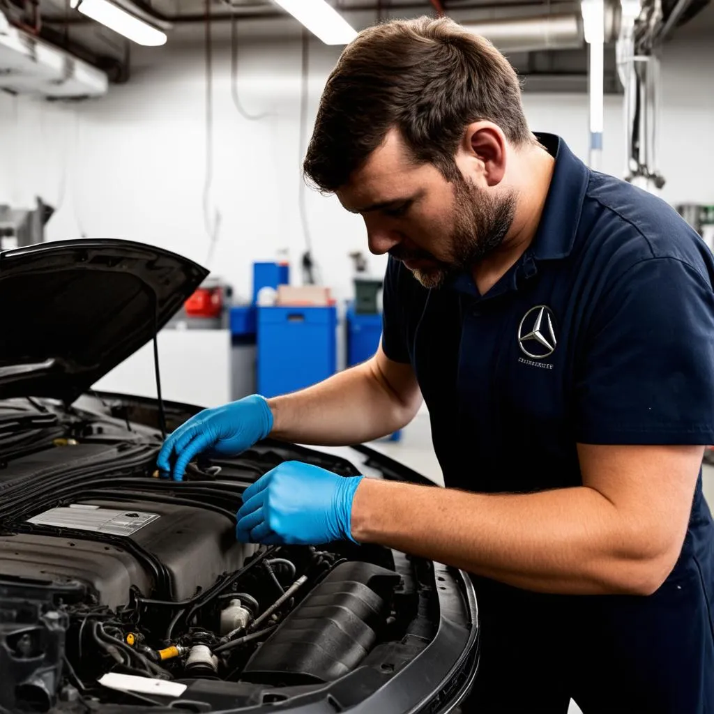 Mercedes Mechanic in Workshop