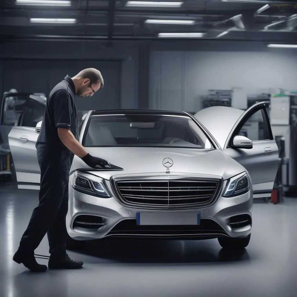 Mechanic Using a Mercedes Scanner