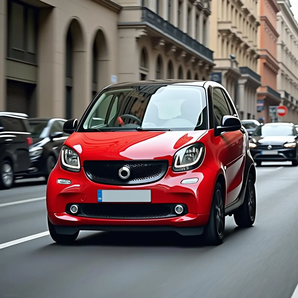 Mercedes Smart Car navigating city streets