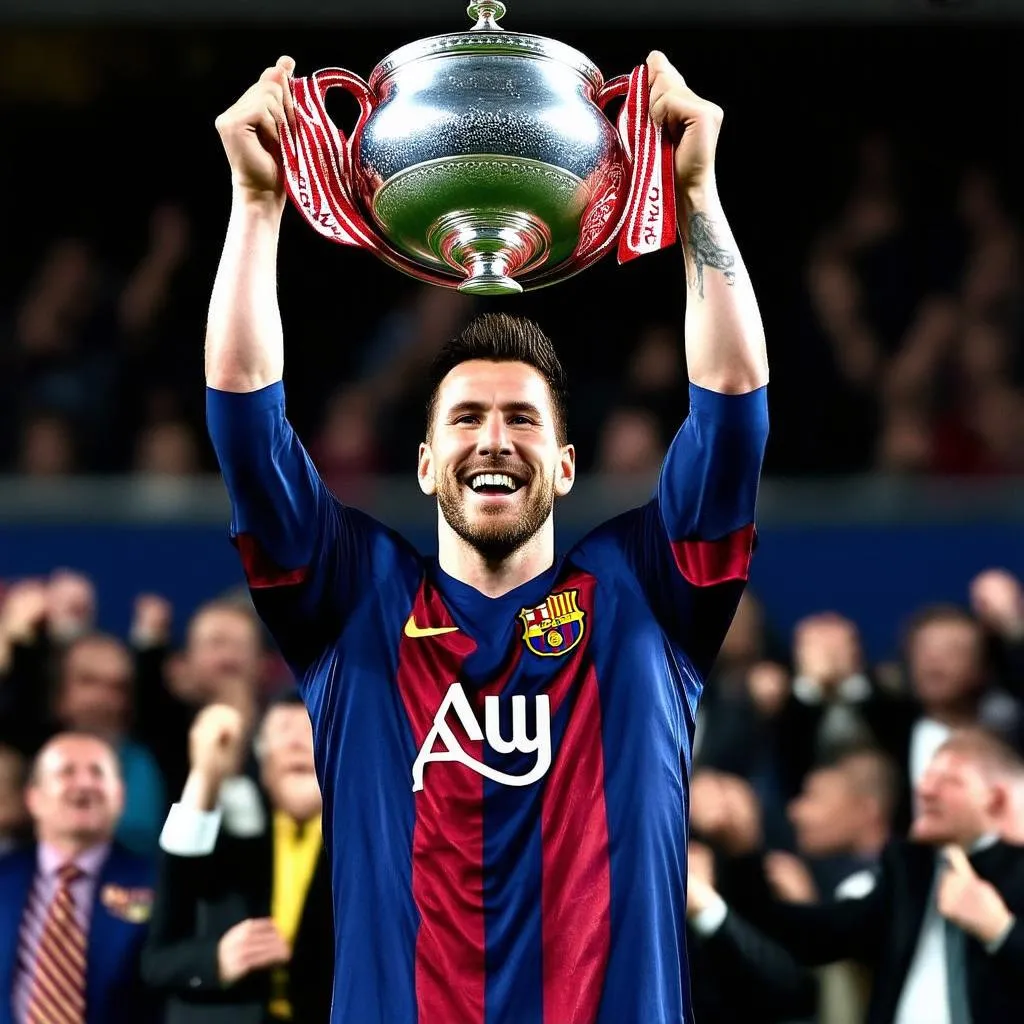 Messi celebrating with a trophy