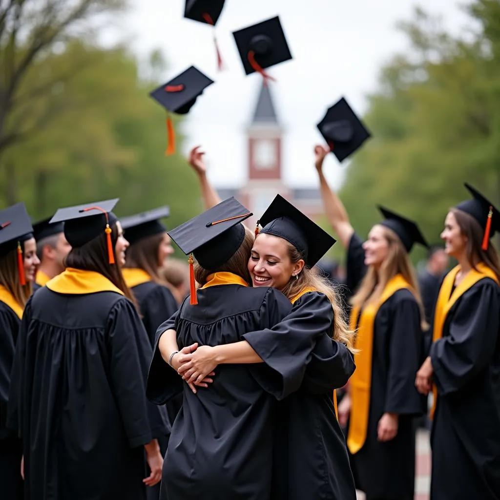 Students in caps and gowns celebrating graduation