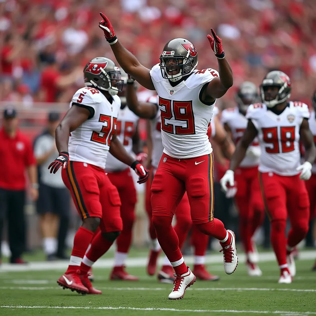 Mike Evans celebrating a touchdown with teammates