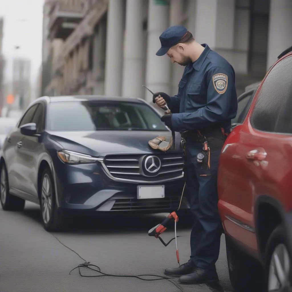 Mobile locksmith unlocking car