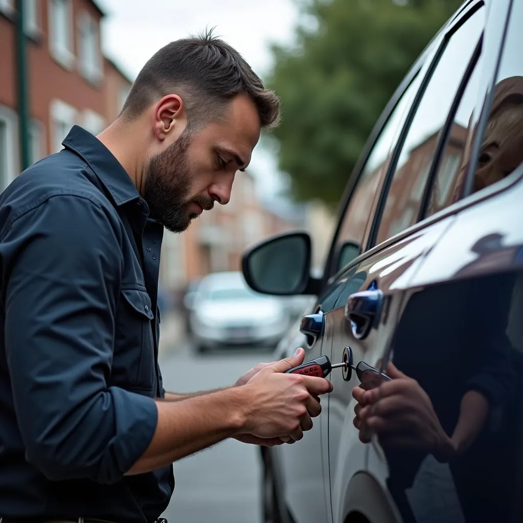 Mobile Locksmith Unlocking Car