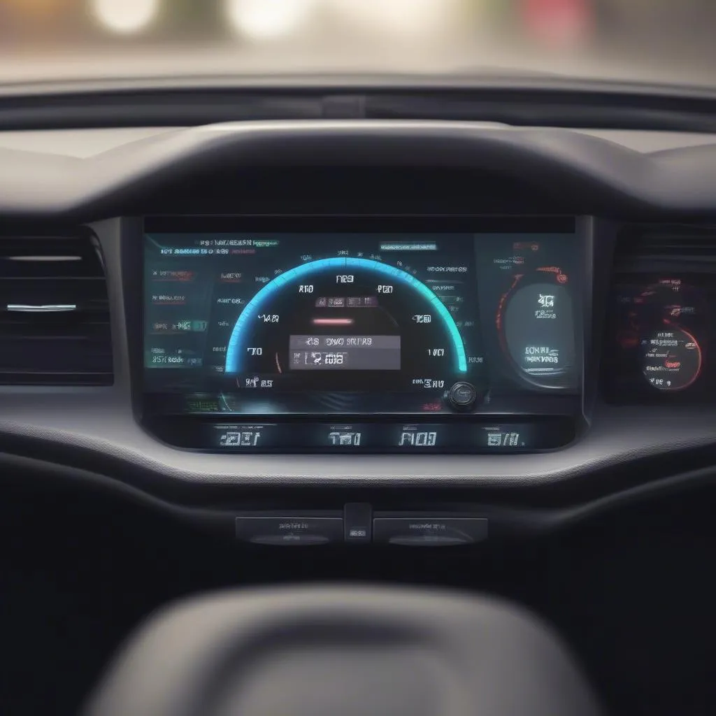 Close-up of a modern car dashboard with digital display