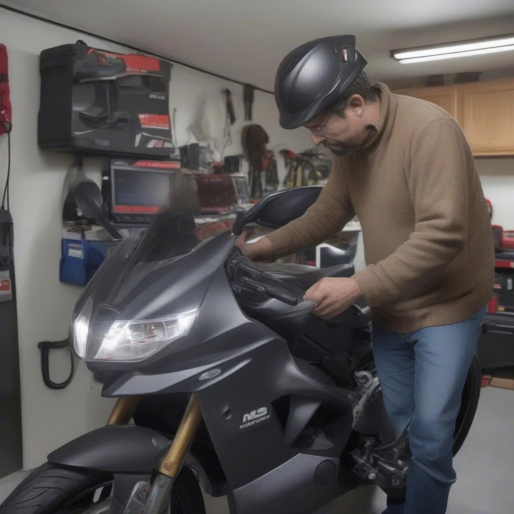 motorcycle owner using scan tool