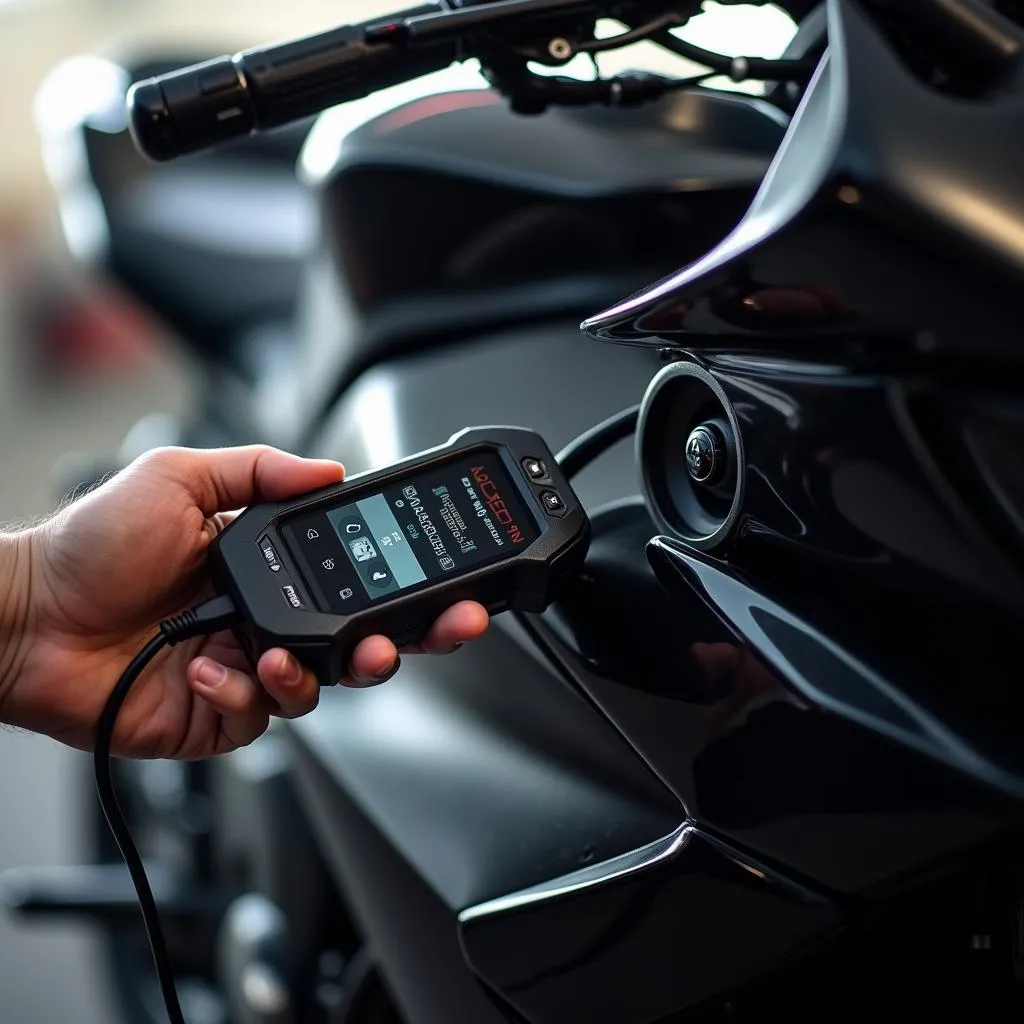 Motorcycle Scan Tool Connected to Bike