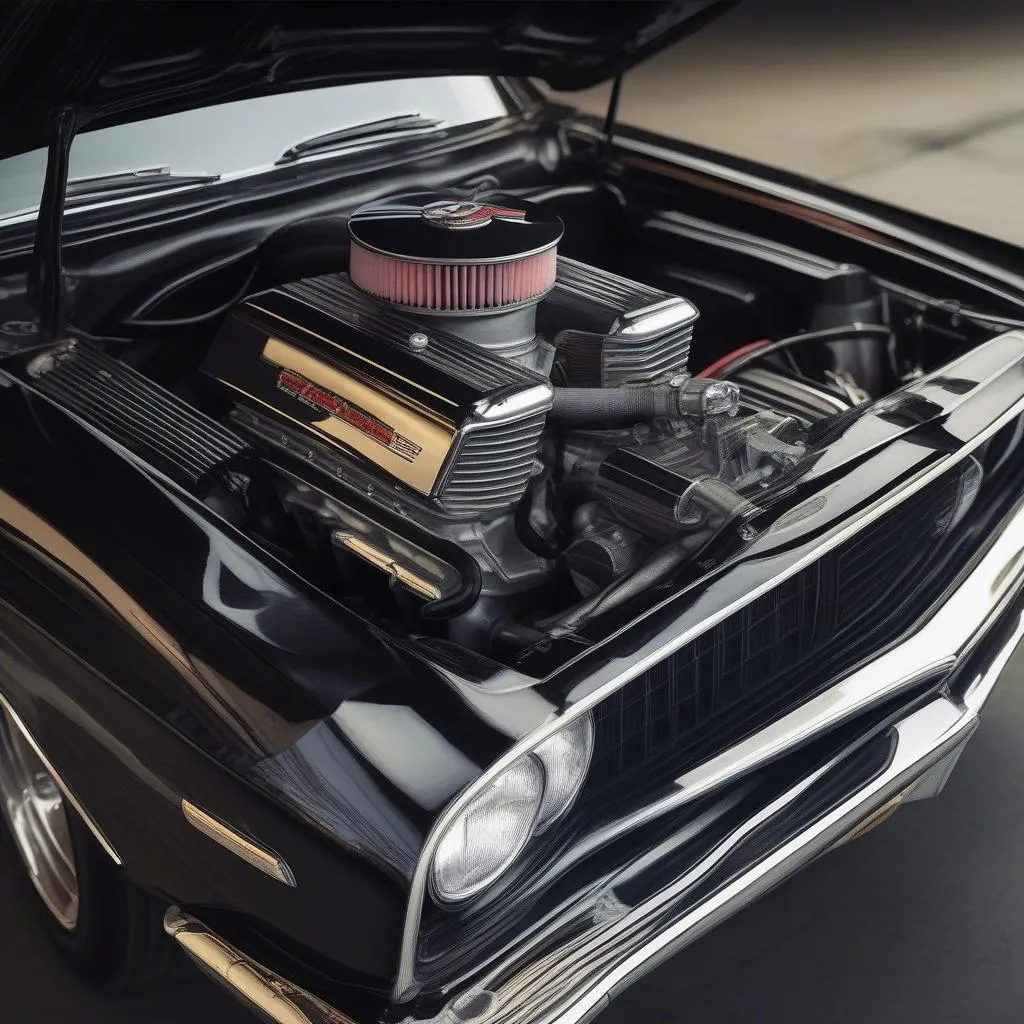 Powerful V8 engine in a classic muscle car