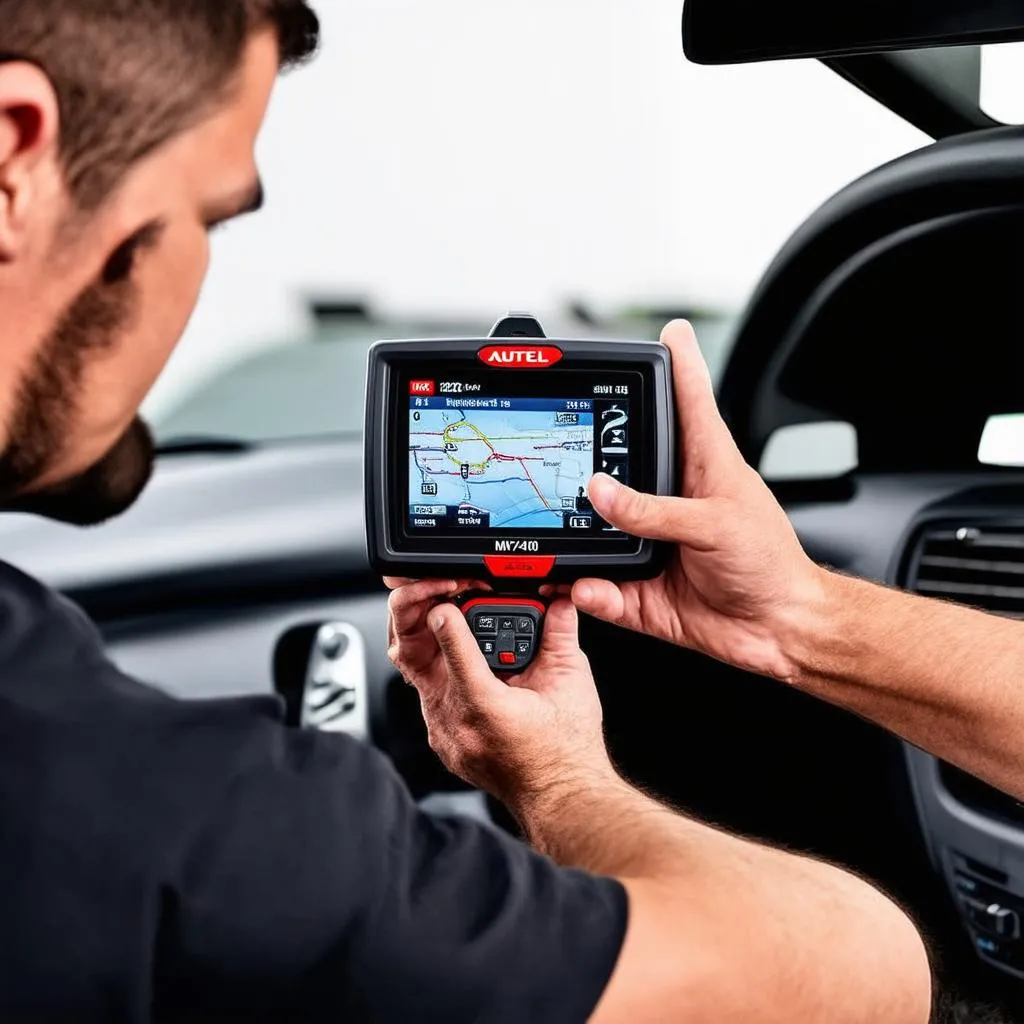 Autel MaxiVideo MV400 being used on a car