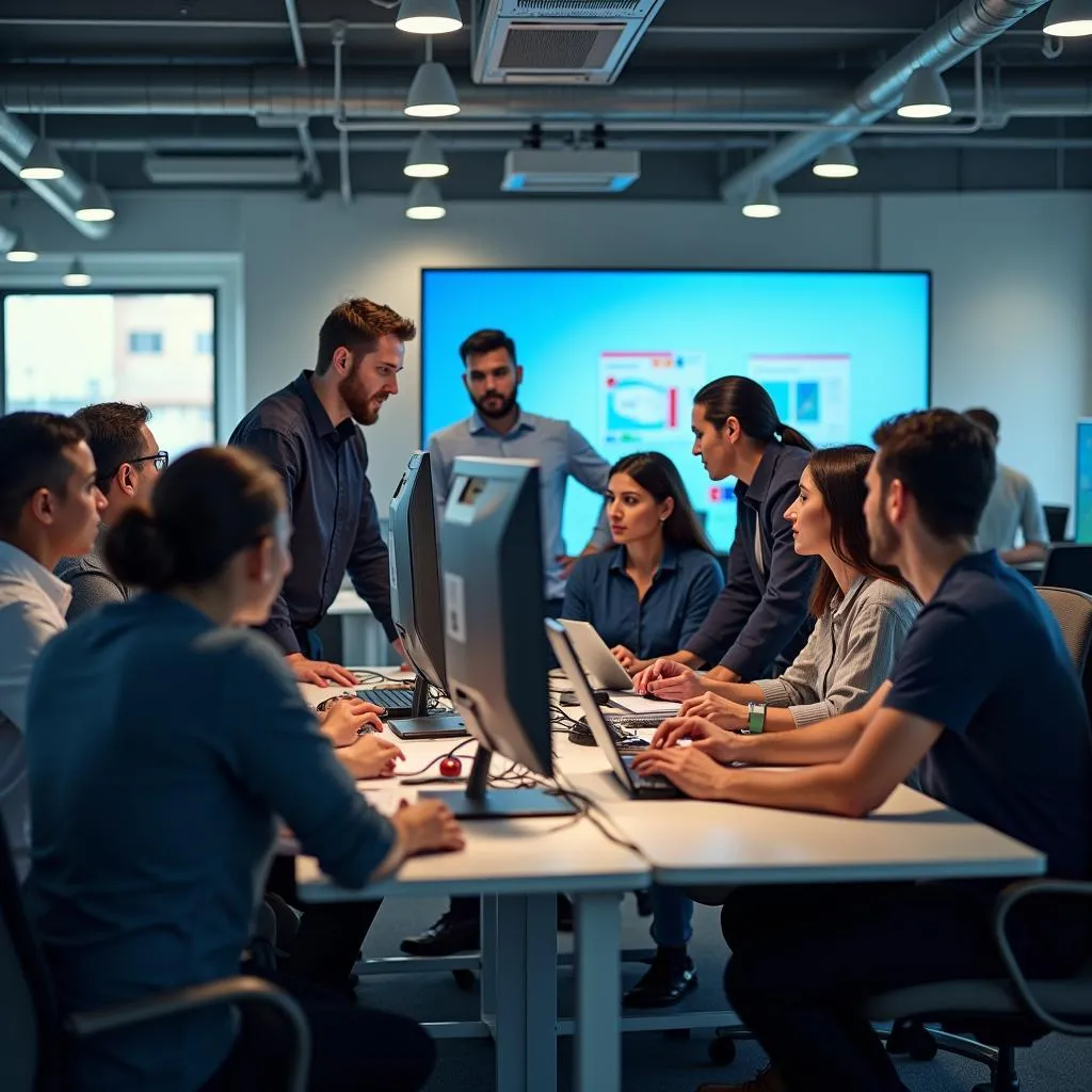 Diverse Team of IT Professionals Collaborating in a Modern Office