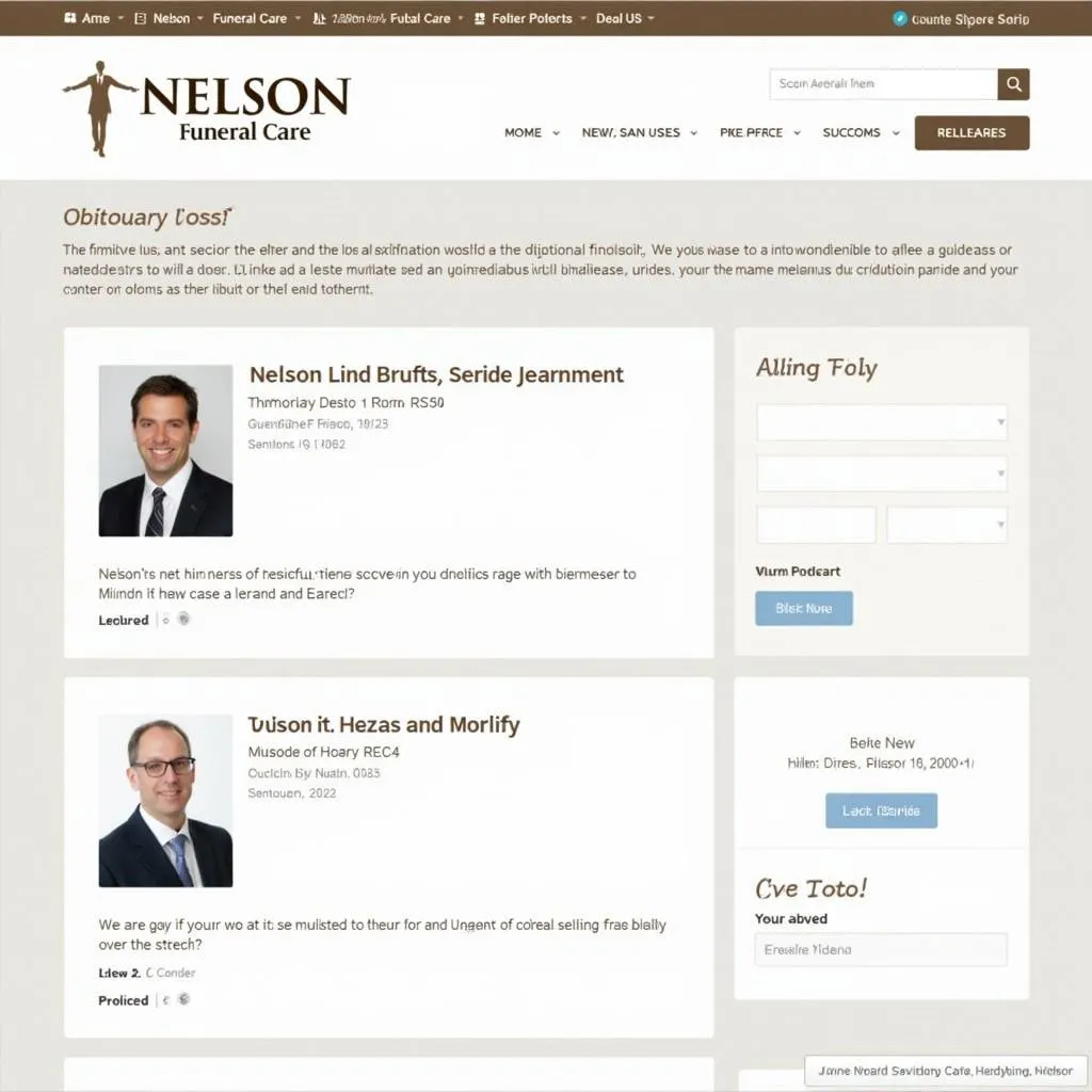 Nelson Funeral Care Website Obituary Section