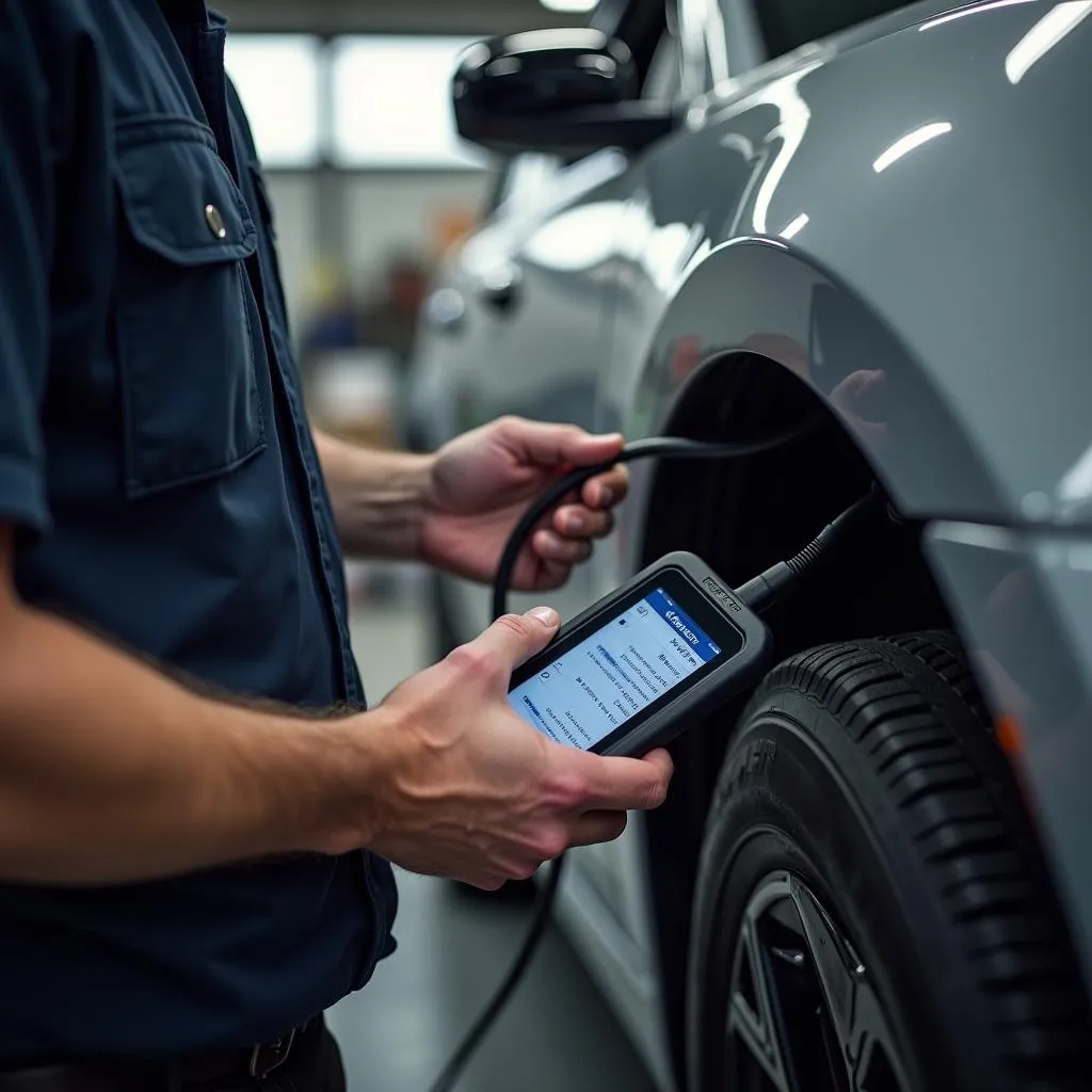 Mechanic Using a New Chrysler Scan Tool