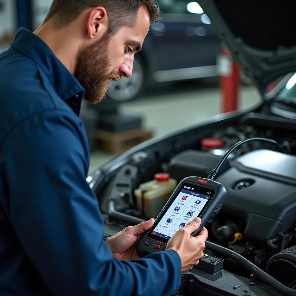 Mechanic using Nextech scan tool