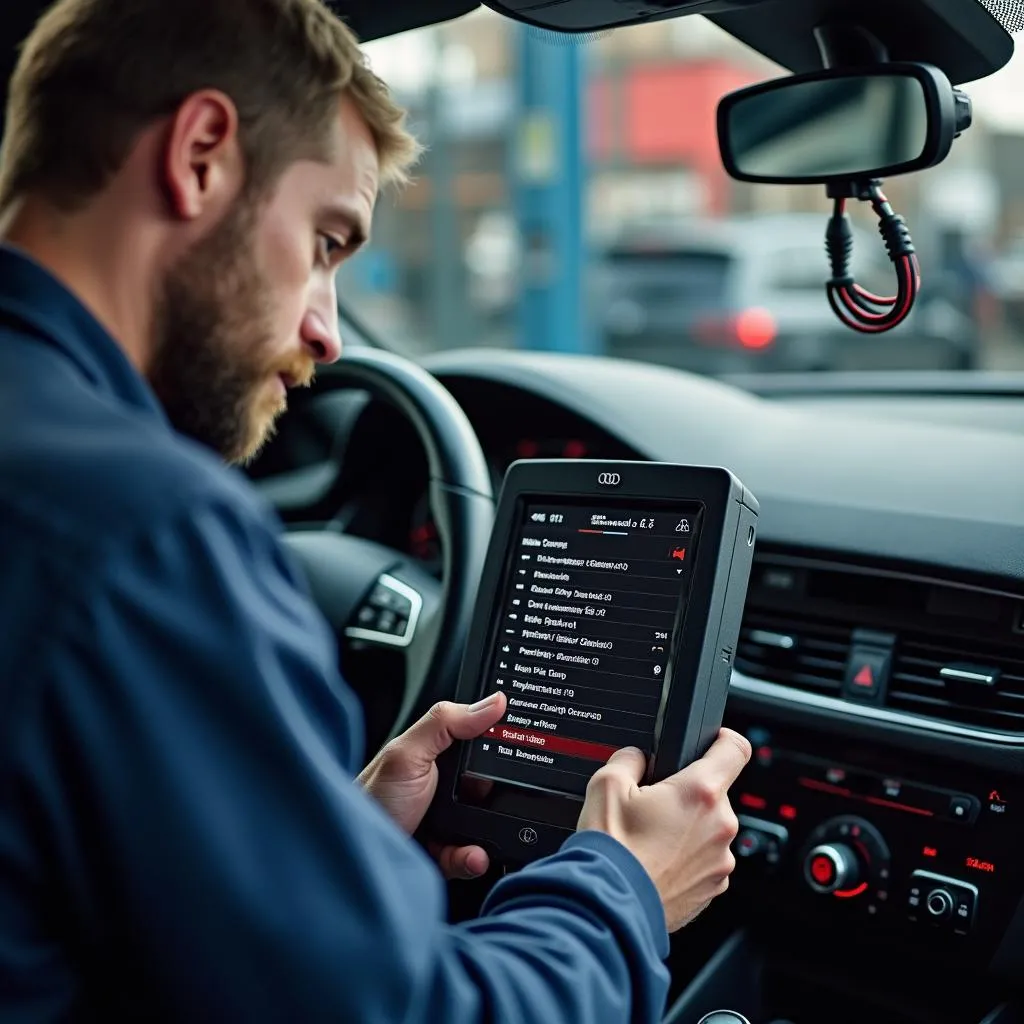 Mechanic Using Nipper Scanning Tool on Audi A4