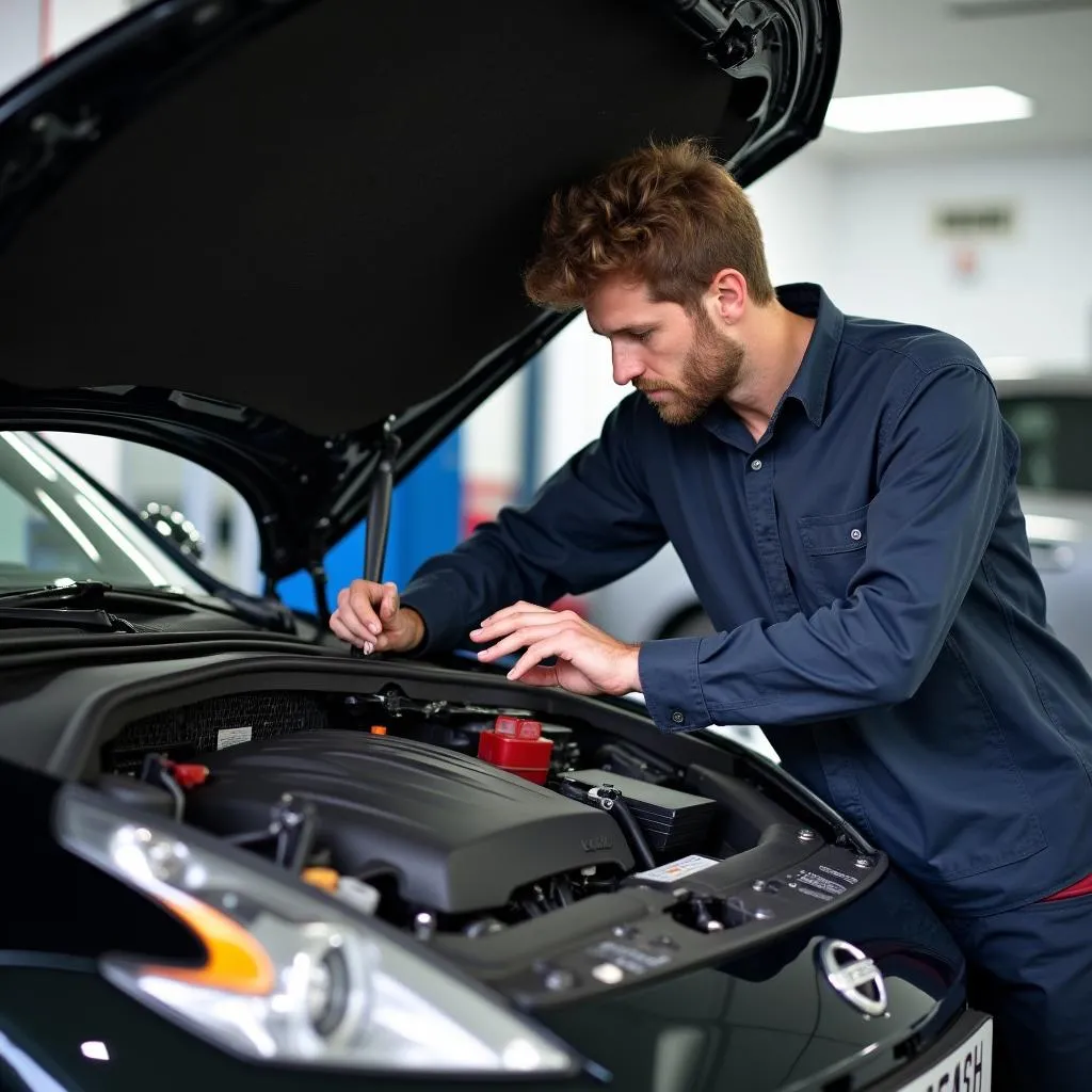 Mechanic Inspecting a Used 370z