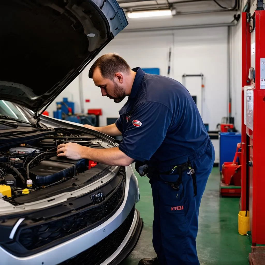 Mechanic Working on a Nissan