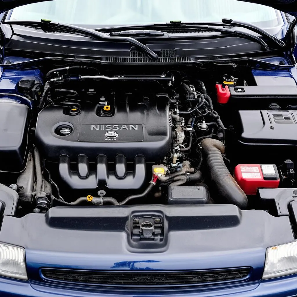 Engine bay of a 1998 Nissan Sentra