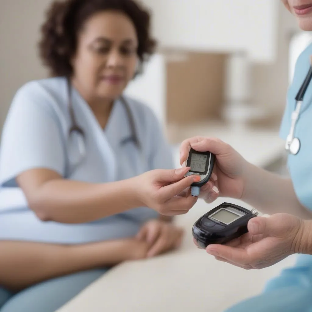 Nurse Monitoring Resident's Blood Sugar Levels