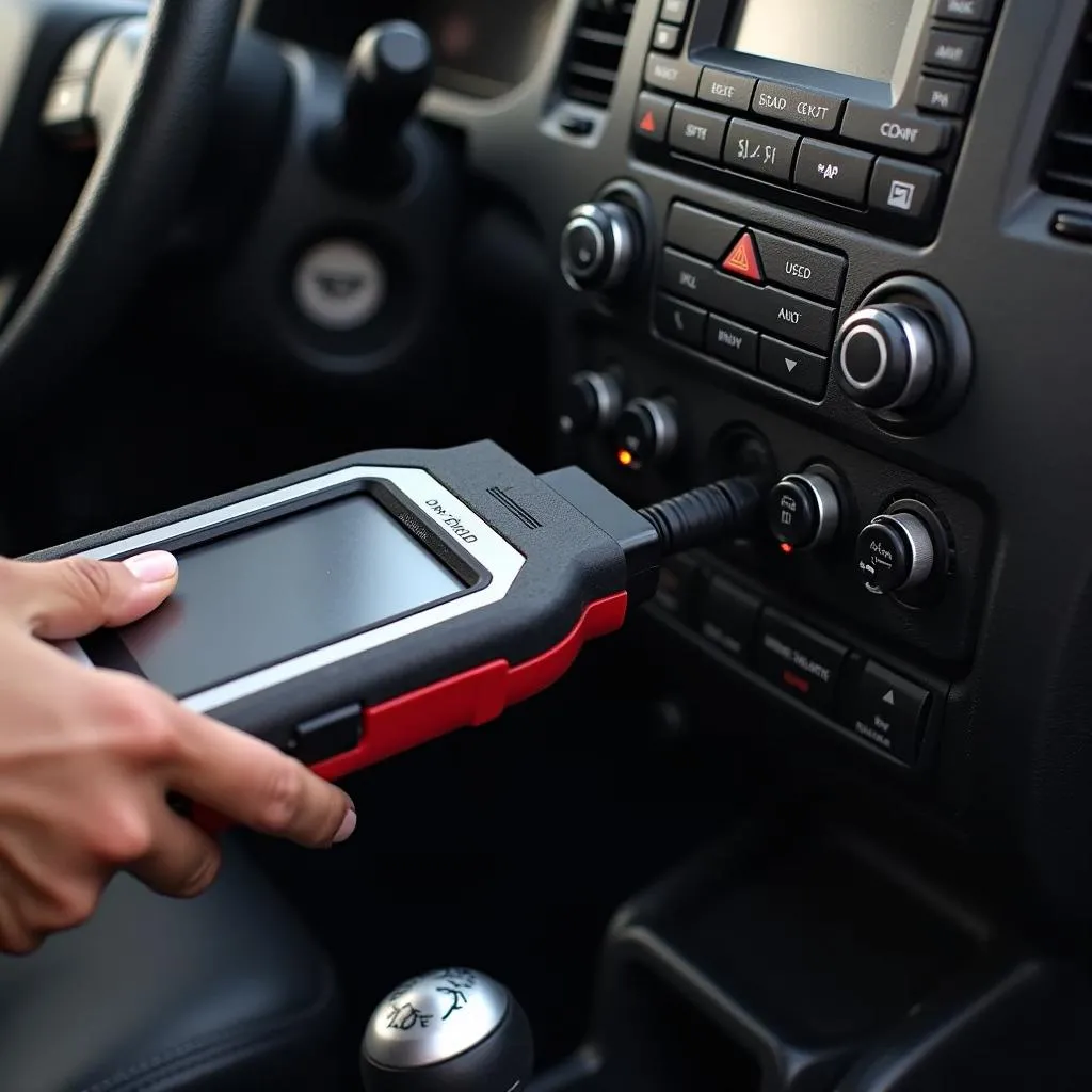 OBD scan tool connected to a car's OBD-II port