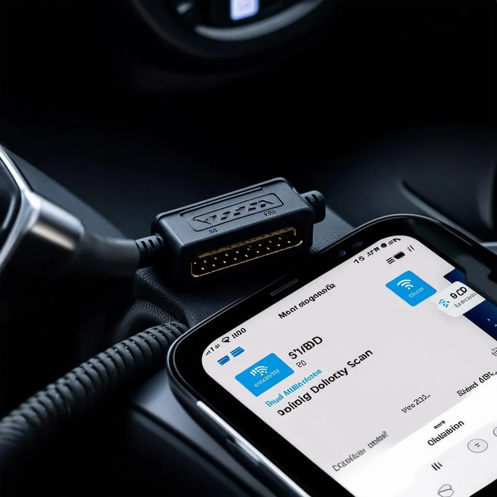 car diagnostic tool connected to a car's OBD port