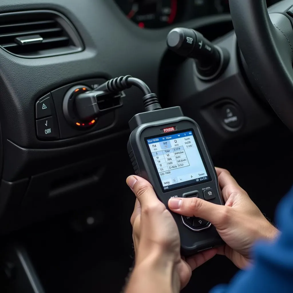 OBD scanner connected to a car's OBD port