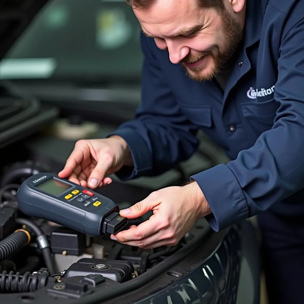 OBD Scanner Connected to Car