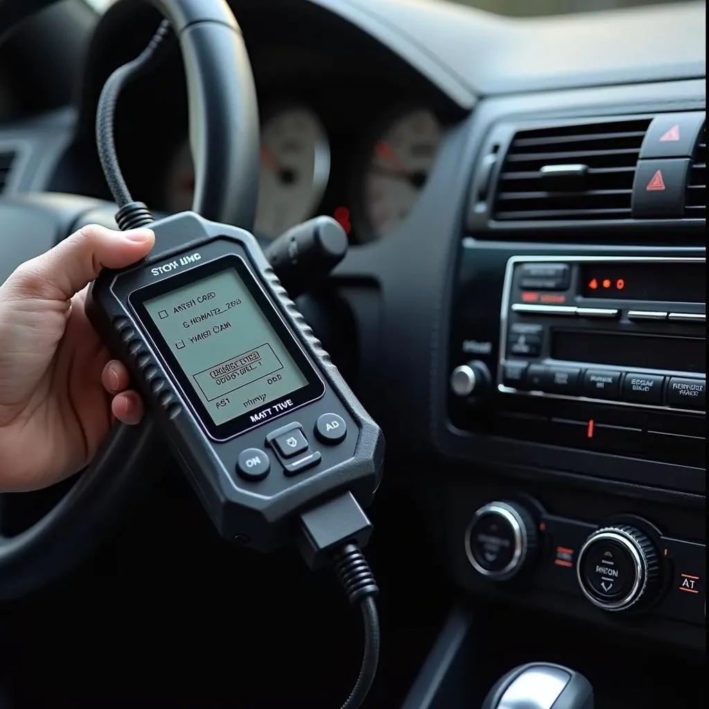 OBD scanner plugged into a car's port