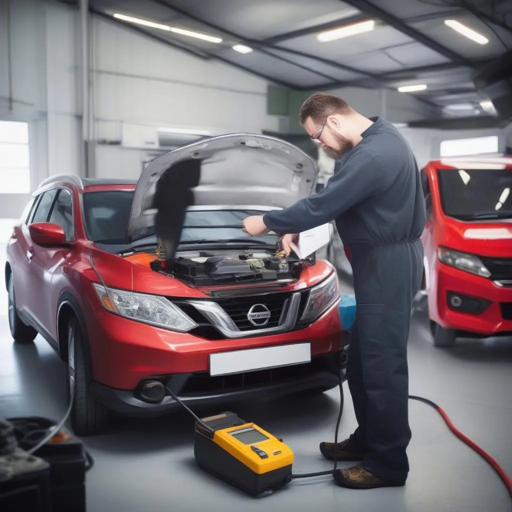 Professional mechanic using an OBD1 scan tool