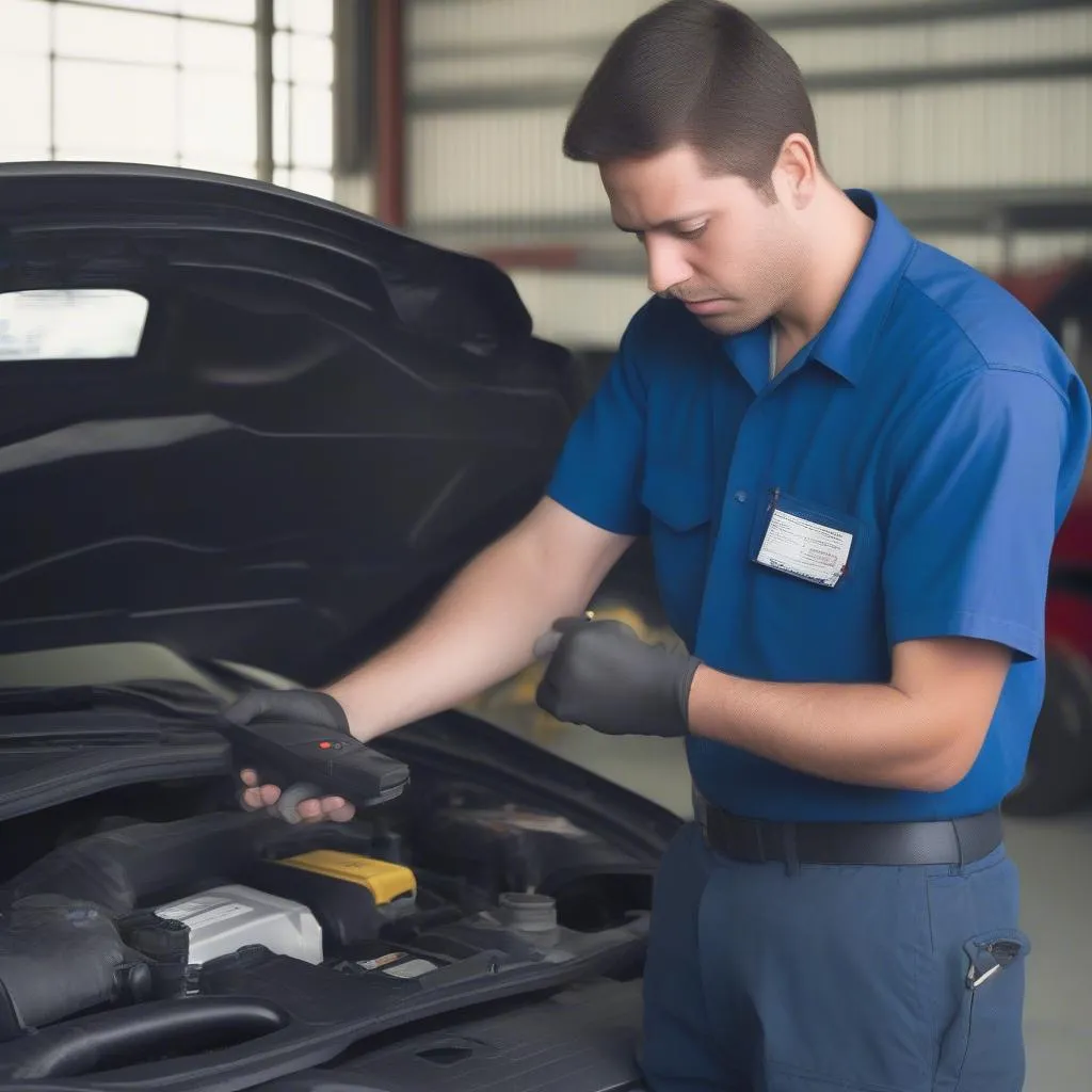 Mechanic using an OBD1 scan tool on a Toyota engine