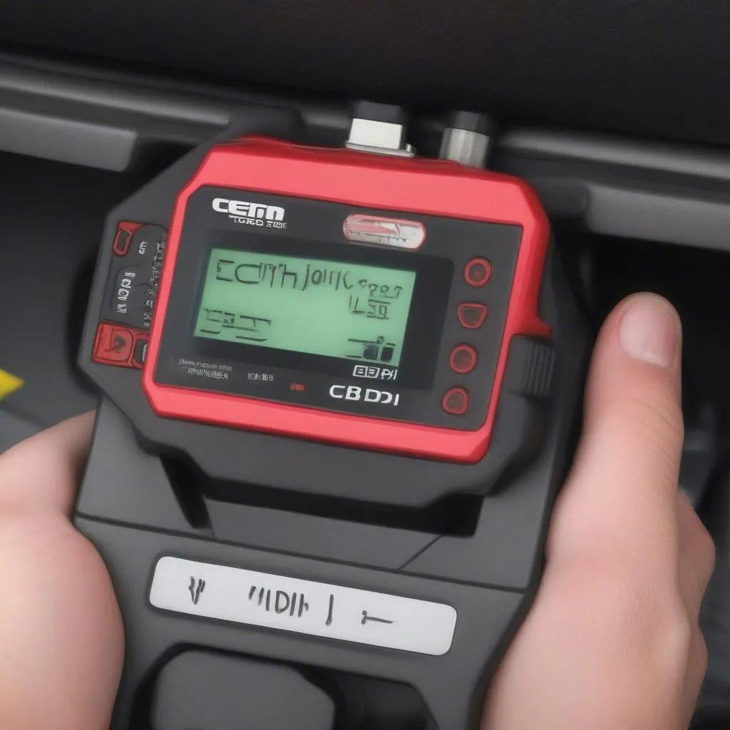 Cen-Tech Deluxe OBDII Scan Tool Connected to a European Car