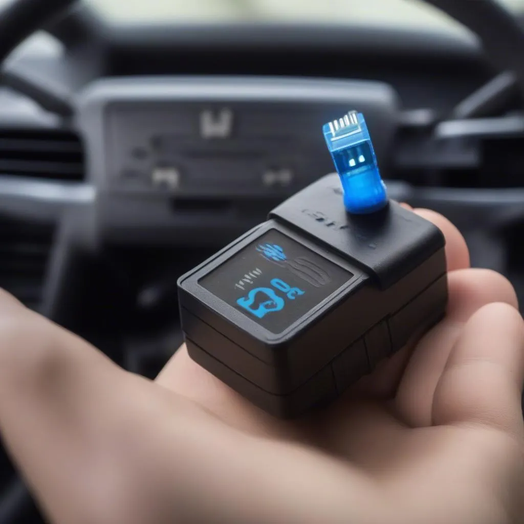 OBD2 scan tool connecting to car diagnostic port