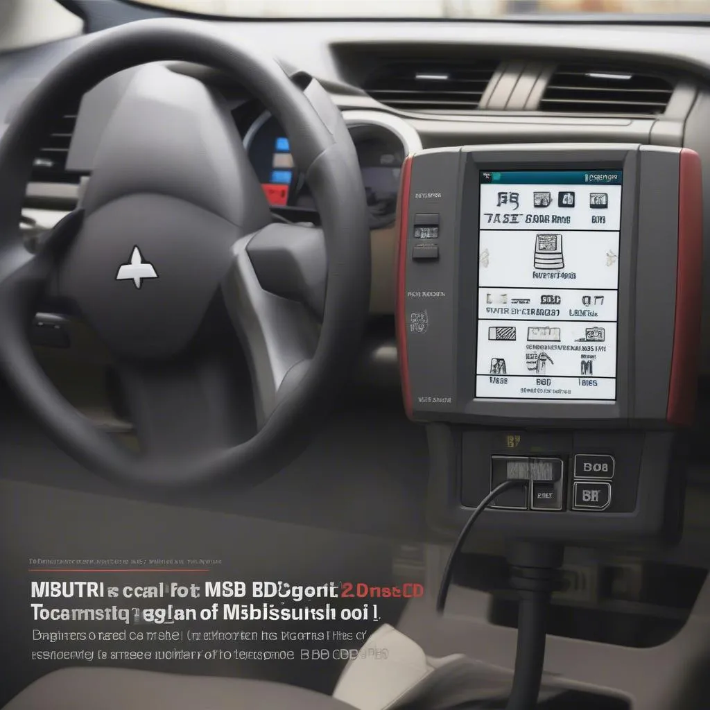 OBD2 scan tool connected to a Mitsubishi car