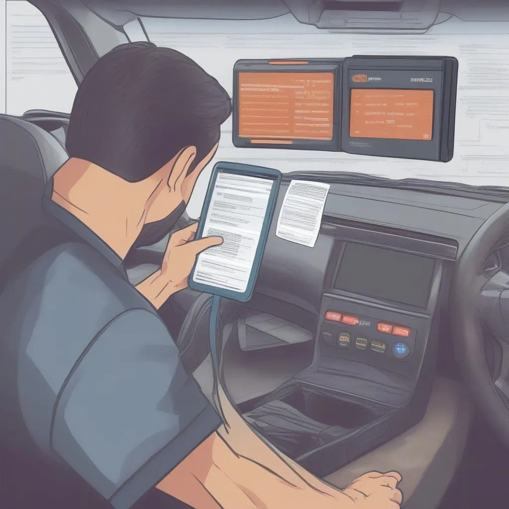 man using obd2 scan tool