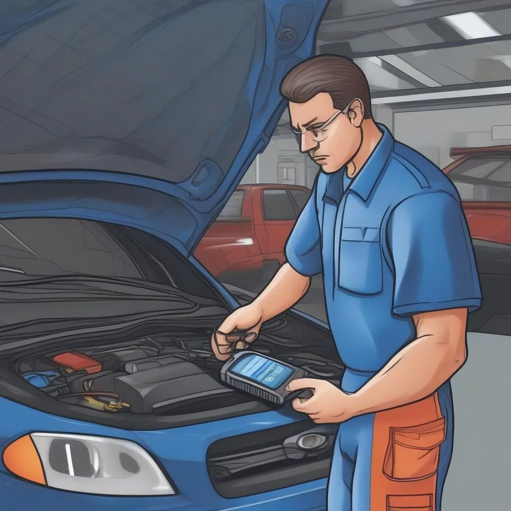 Mechanic Using OBD2 Scan Tool